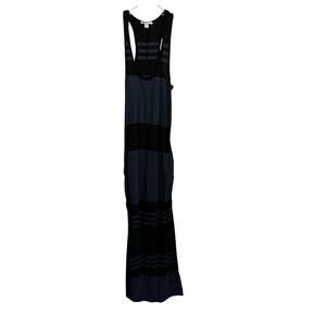 James Perse Women's Black Gray Scoop Neck Striped Print Maxi Dress Size 2
